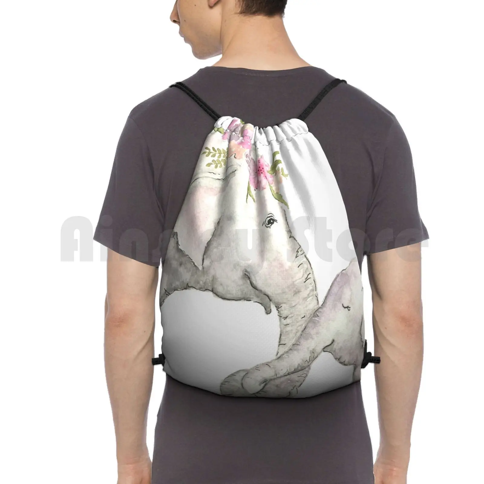 

Elephant Mother And Baby Watercolor Backpack Drawstring Bags Gym Bag Waterproof Elephant Baby Elephant Nursery Elephant