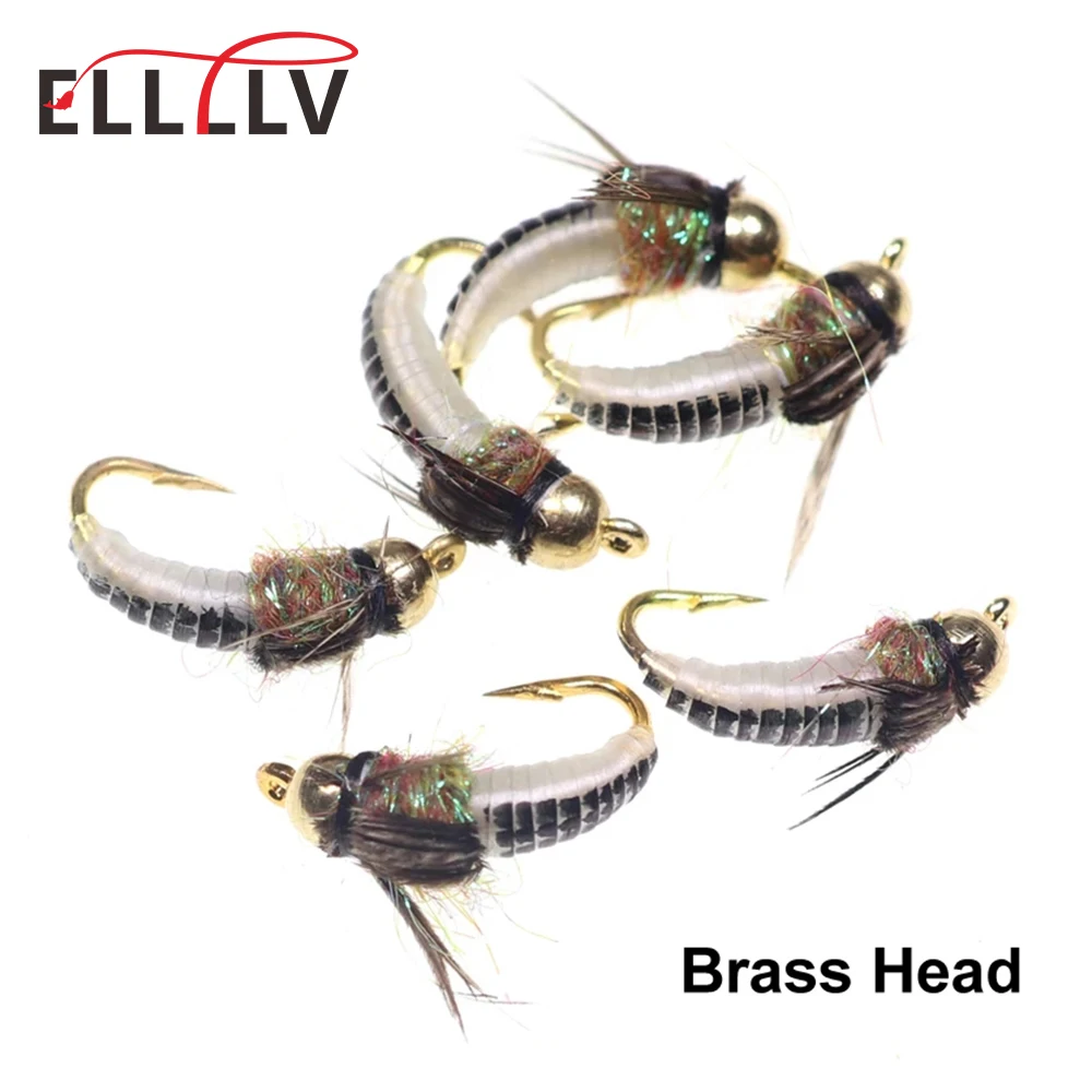 Elllv 6PCS #12 #14 Trout Fishing Realistic Nymph Scud Fly Nymphing Artificial Insect Baits flying Lure