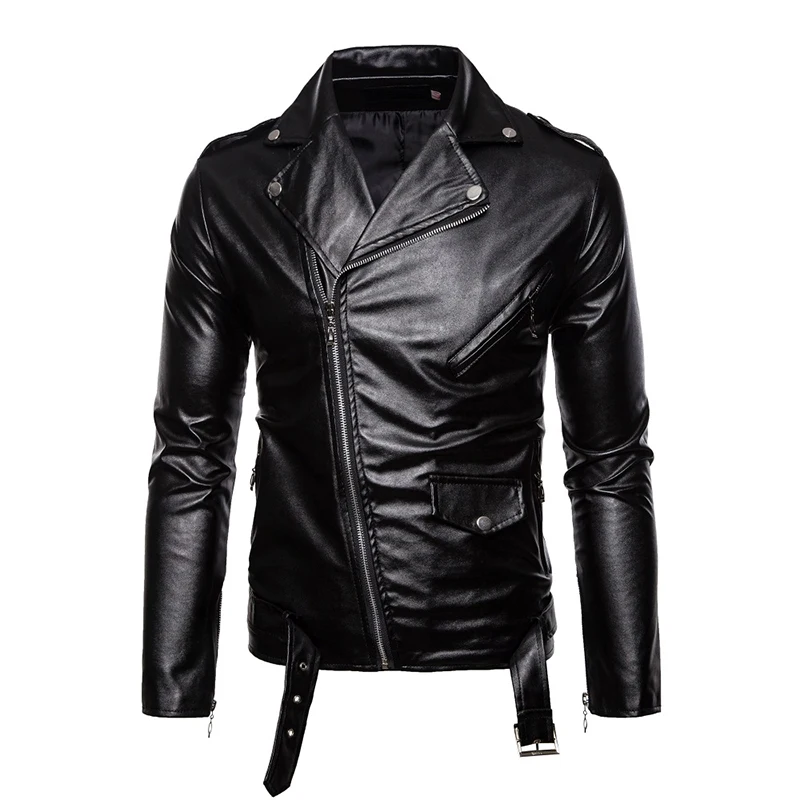 

New Autumn Men's Leather Jacket Button Zipper Motorcycle Leather Jacket Men Slim Fit Black Punk Jacket Male Faux Leather Coat