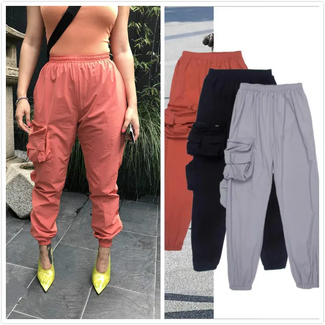 3 Colors Streetwear Track Pants Cargo Pockets Pants Women Harem Trousers Casual Joggers Female High Waist Slacks Loose Pantalon