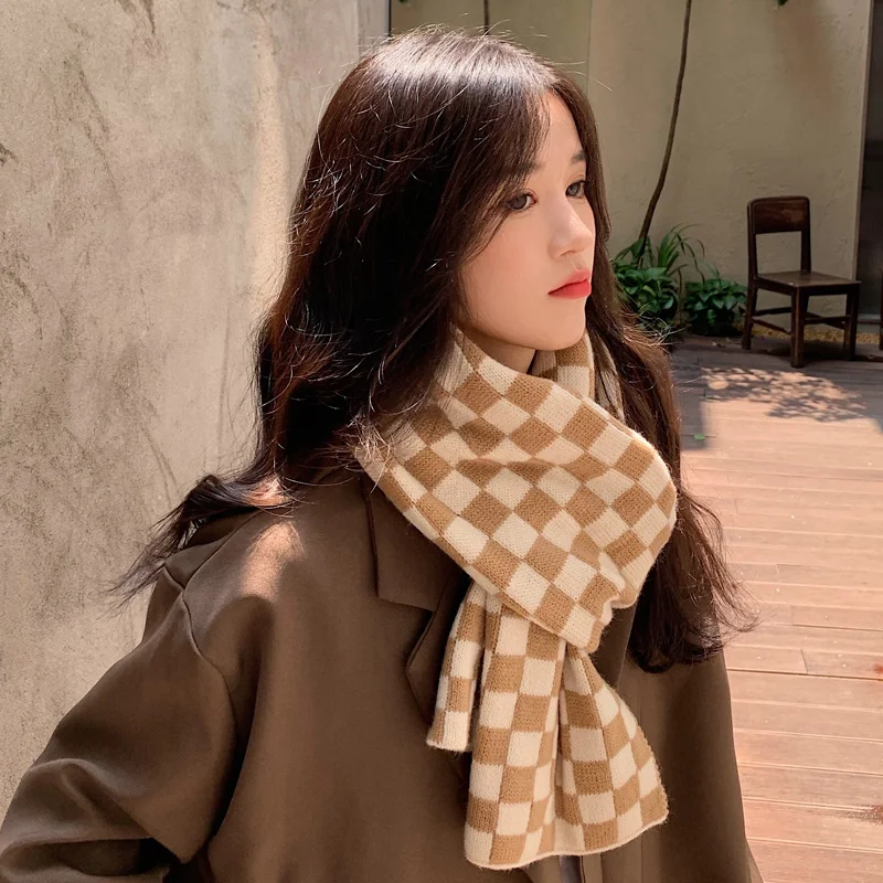 Plaid Scarves Women Winter Korean Style Fashion Checkered Popular Warm All-match Retro Leisure Feminino Students Unisex Couple