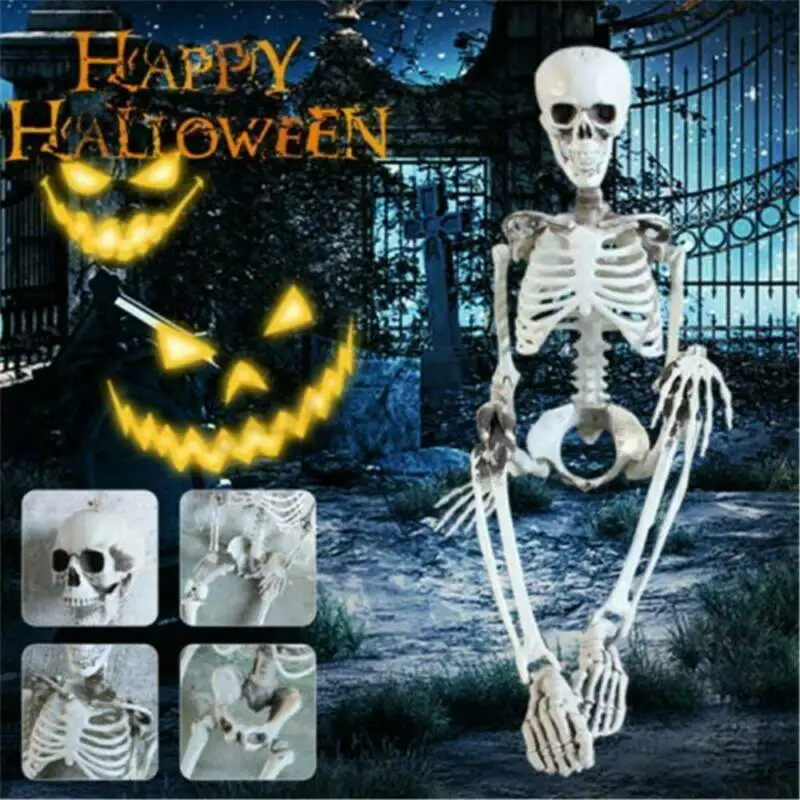 Halloween Skull Bones Poseable Full Life Size Human Jointed Skeleton Halloween Decoration Party Prop 40X10cm