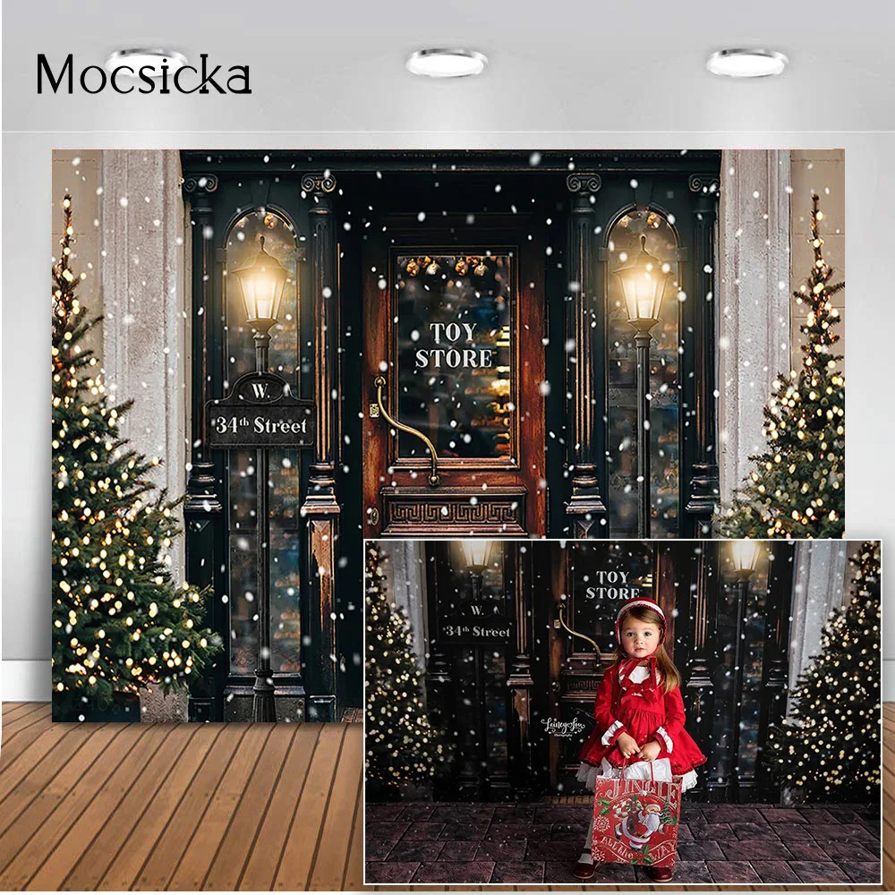 

34 улица игрушка магазин фон для фотографии Рождественская елка зима Новорожденные Дети Портрет фон для фотостудии фотосессия