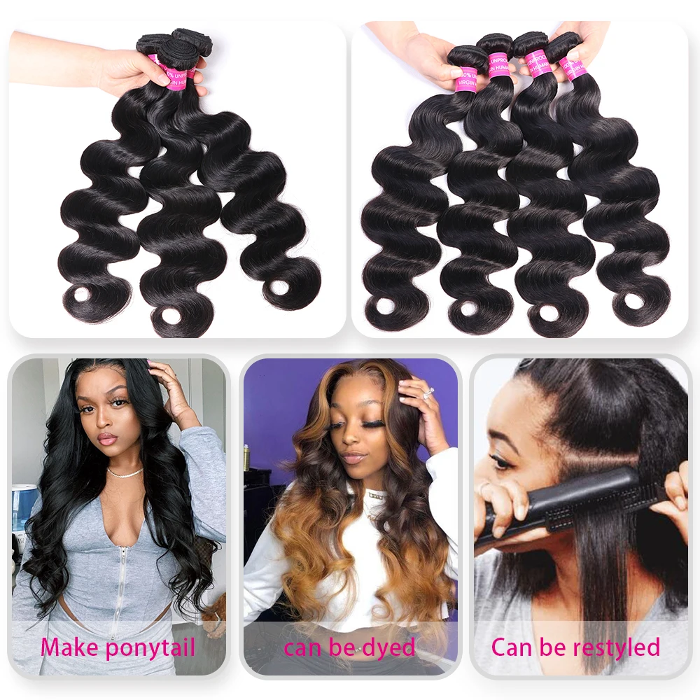 Doczepy typu Body Wave włosy tkania Remy 10A 1/3/4 oferty pakietowe splot podwójne pasma wyplata 28 30 cali faliste Branzilian wiązki włosów