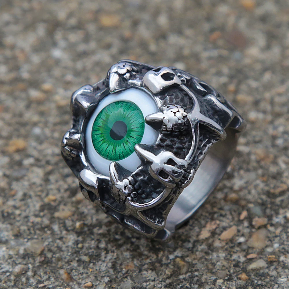 Gothic Creative Design Dragon Claw Demon Eye Ring Men Punk Hip Hop Stainless Steel Rider Dragon Claw Ring Fashion Jewelry Gift