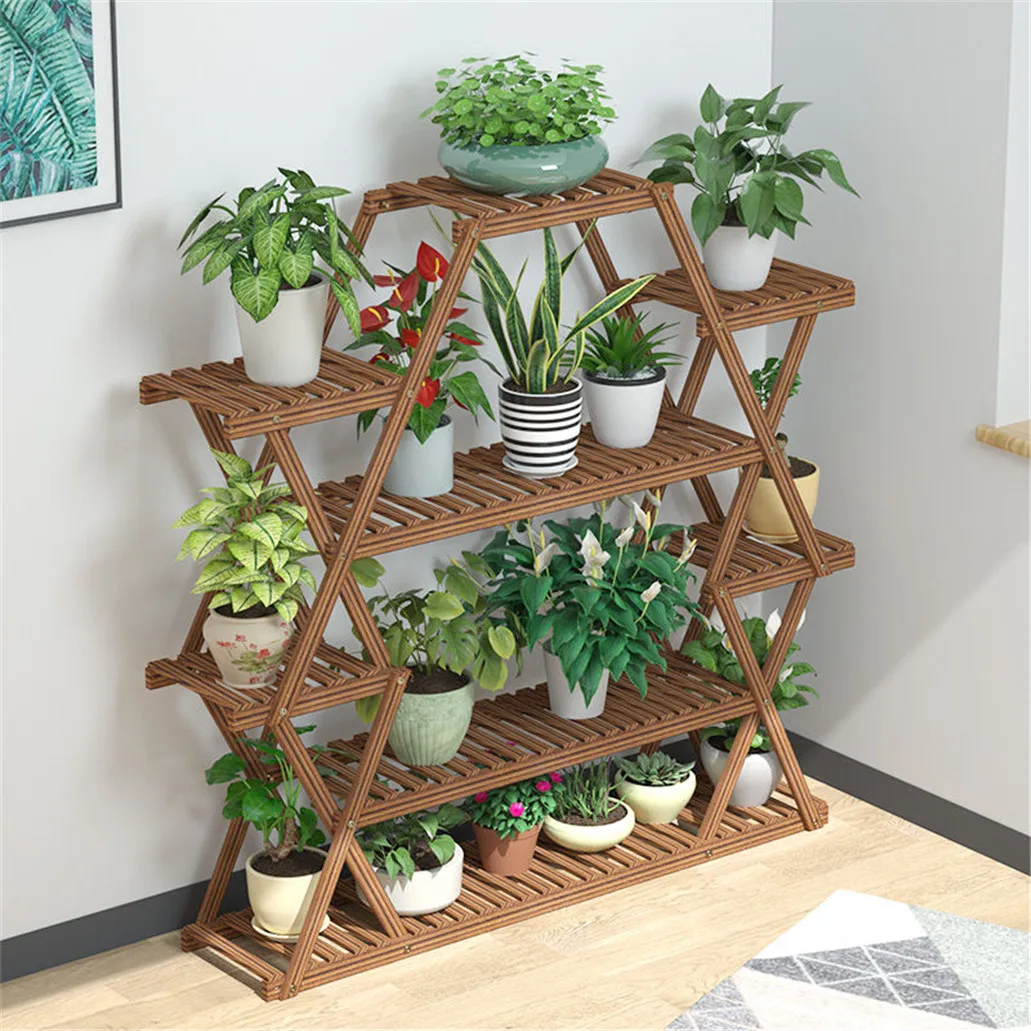 8 Tier Tall  Large Capacity Wood Plant Stand Steady Flower Shelves for Patio Porch Balcony