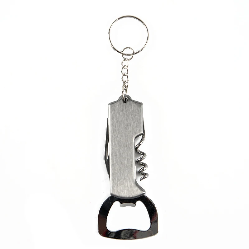 1pc Wine Beer Bottle Opener Keychain Creative Stainles Steel Multifunctionial Opener Bar Accessories 8*3.5cm Open Corkscrew