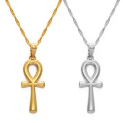 Anniyo 3.3cm Egyptian Cross Pendant Ankh Necklace Women Men Gold Color African Charms Jewelry Egypt Hieroglyphs Nile Key #237006