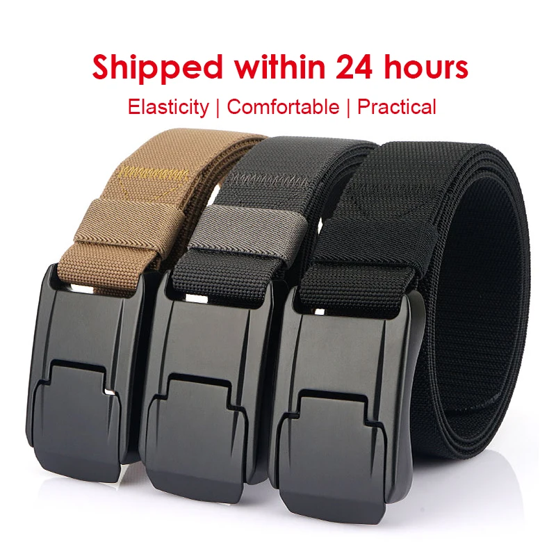 HSSEE 95cm to 125cm Elastic Belt for Men Alloy Metal Buckle Casual Belt Tactical Outdoor Jeans Belt Stretch Waistband Male Gift