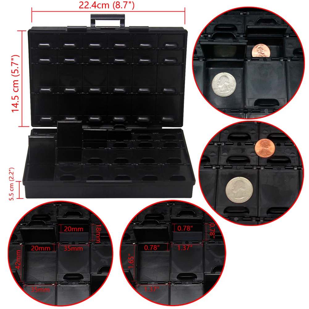 2pcs AideTek BOXALL24+BOXALL48AS Empty boxes enclosure SMD SMT parts compartments Lids Beads Craft Organizer