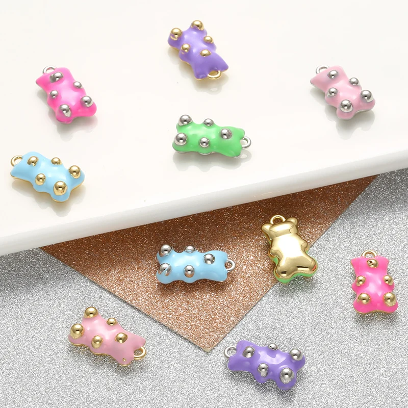 ZHUKOU NEW Trendy Gummy Bear charms Dripping oil Enamel Cute bear pendant for DIY handmade Necklace accessories wholesale VD942