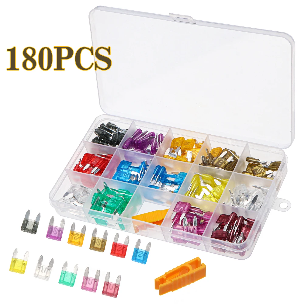 

180pcs Mini Car Blade Fuse Assorted Automotive Fuses Kit Standard Extrator Set 2AMP-40AMP For Car Motorcycle 16mm x 11mm