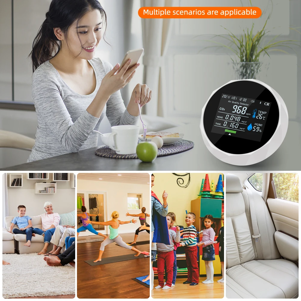 Imagem -06 - Yieryi Inteligente Bluetooth Detector de Qualidade do ar Digital Co2 Temperatura Medidor Umidade App Monitoramento Real Analisador Gás em Casa Interior