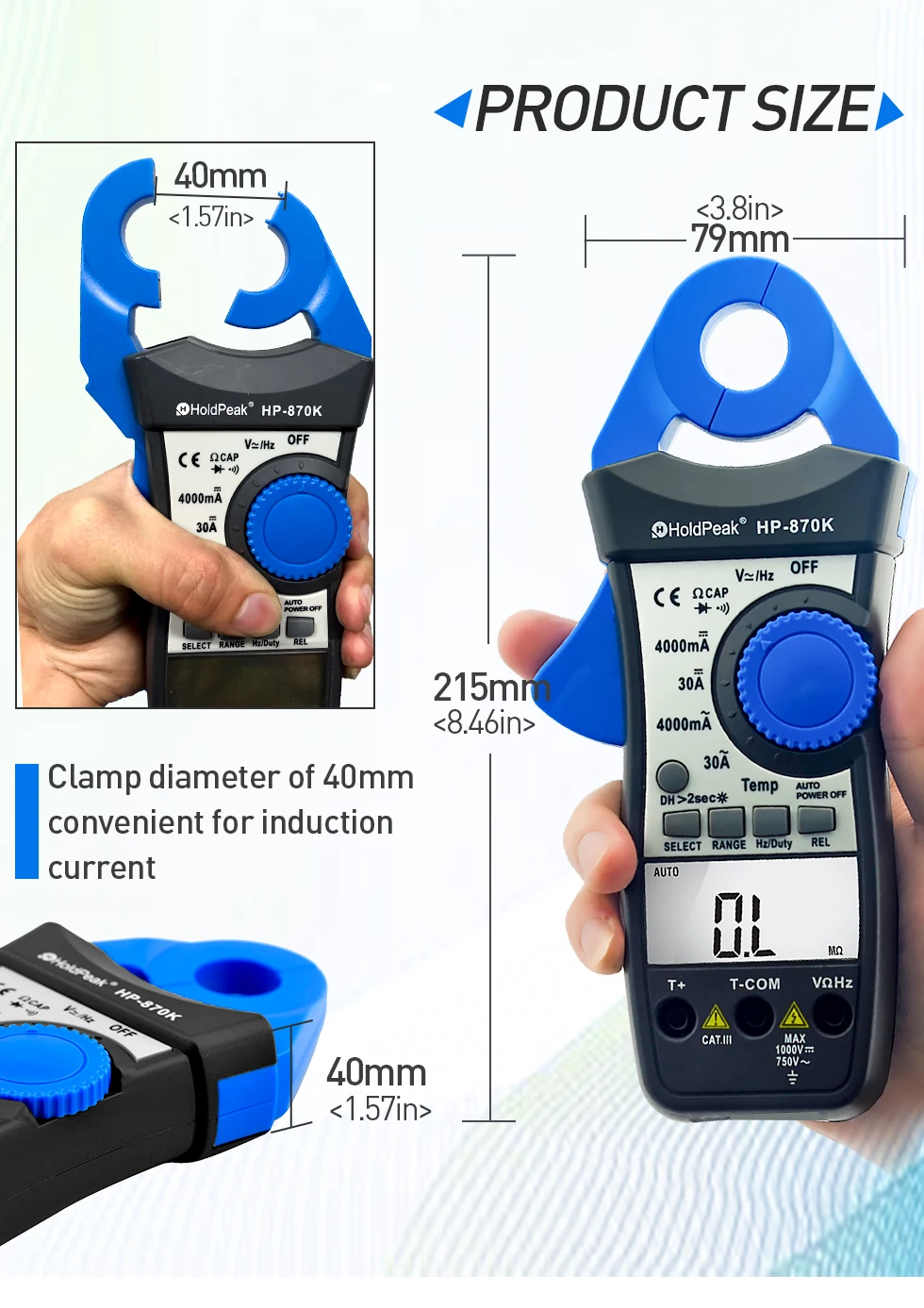 Habotest-pinza amperometrica digitale, voltmetro di corrente AC DC, Ohm, Hz, resistenza, capacità, Tester di valore relativa, HP-870K