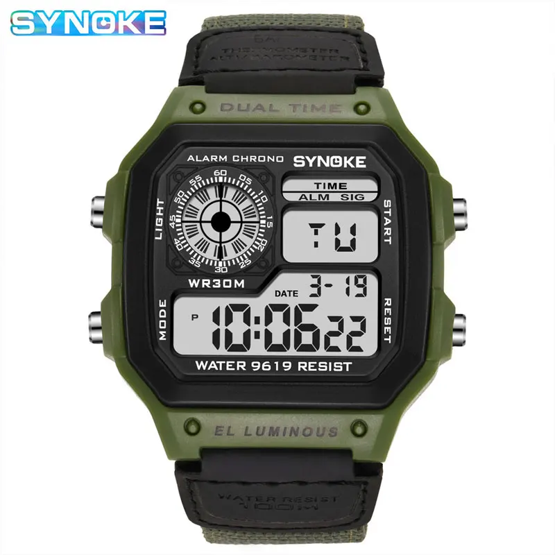 SYNOKE Army Green Watches Military Men Watch Relogio Casual Wristwatches Luxury Sport Electronic Nylon Watch Masculino Clock New