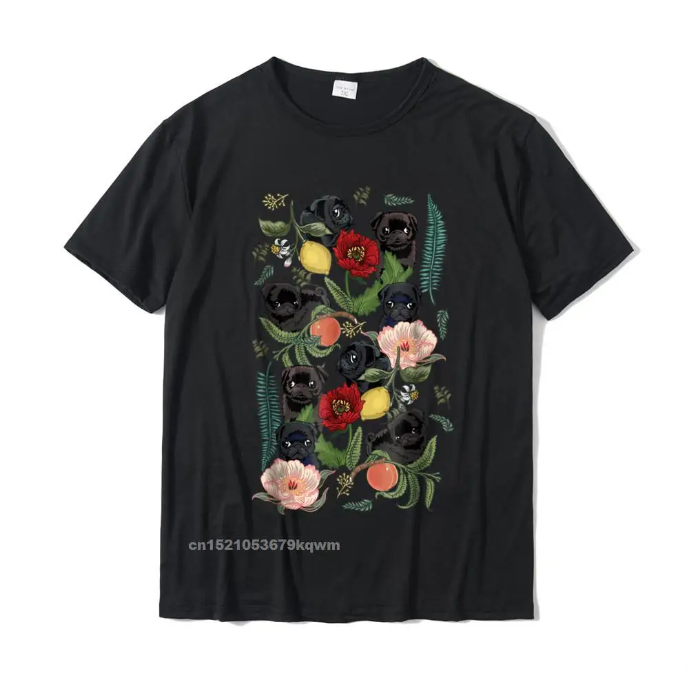 Botanical And Black Pug T- Shirt By Huebucket Hot Sale Crazy T Shirt Cotton Tshirts For Male Fashionable