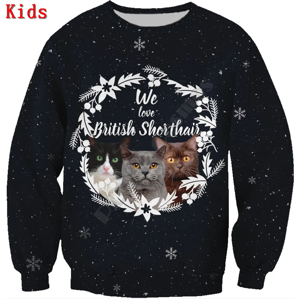 

Autumn Winte British Shorthair Cat 3d printed Hoodies Pullover Boy For Girl Long Sleeve Shirts Kids Christmas Sweatshirt