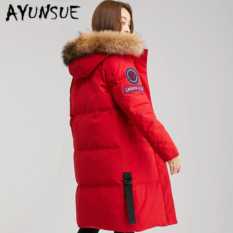 White Duck Down Jacket Women Winter Coat Women Real Raccoon Fur Collar Korean Puffer Jacket Women Warm Parka YT6132970 YY1625