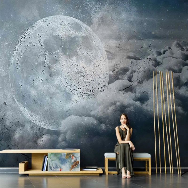 

custom Nordic minimalist huge moon art oil painting wallpaper for living room TV background 3D wall papers home decor Stickers