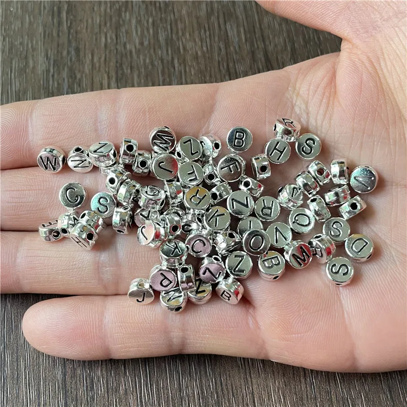 Junkang liga 6mm grande buraco pitted espaçador contas mistura lote 26 carta gaxeta diy pulseira colar que faz material acessório