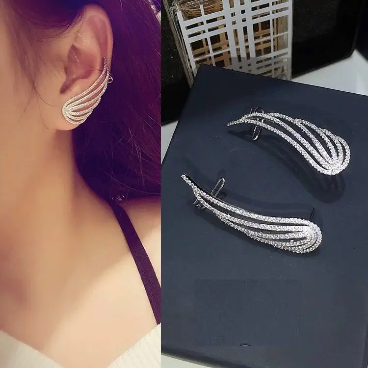 

HIBRIDE Angel Wing Ear Cuff Cubic Zirconia Women Wedding Party Movie Star Red Carpet Earring Boucle d'oreill E-84