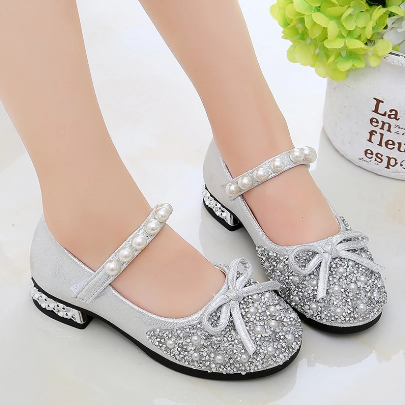 Summer Girls Shoes Bead Mary Janes Flats Fling Princess Glitter Shoes Baby Dance Shoes Kids Sandals Children Wedding Shoes Gold