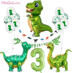 Globos de papel de aluminio para decoración de cumpleaños, esfera de dinosaurio verde de pie de cumpleaños 3, ideal como suministros de fiesta de piezas de animales de la selva