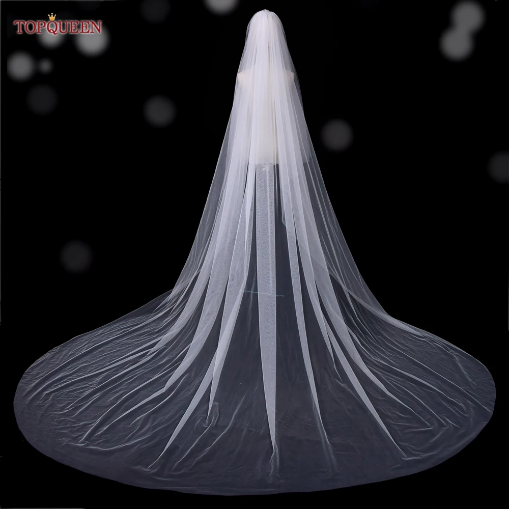 Topqueen V25L Lange Bridal Veils 2 Lagen Eenvoudige Elegante Bruiloft Sluier 3M * 5M Extra Brede En Extra lange Kathedraal Sluier Zachte Zwitserse