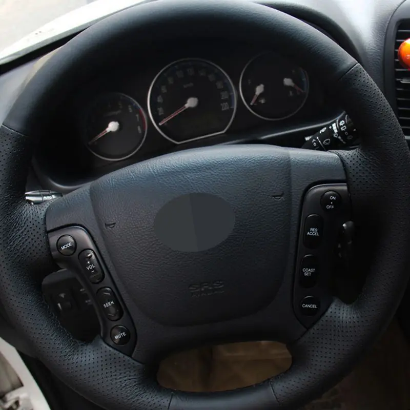 

Car Steering Wheel Cover For Hyundai Santa Fe 2006 2007 2008 2009 2010 2011 2012 DIY Black PU Faux Leather DIY Hand-stitched