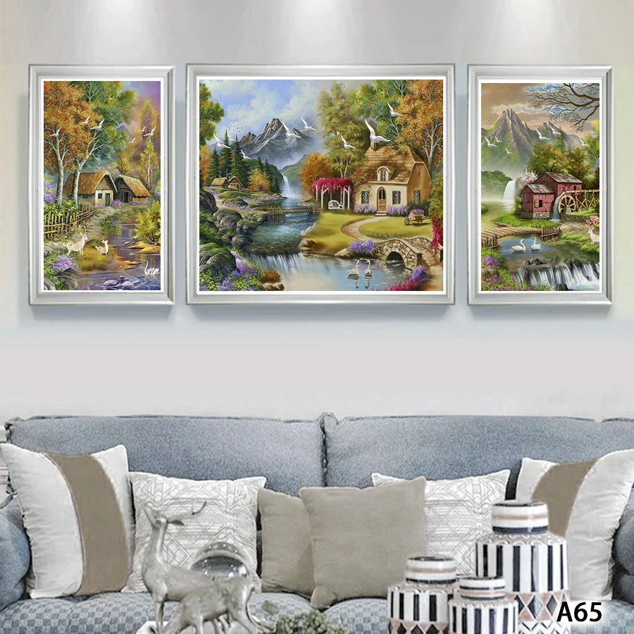 

Modern Abstract Oil Painting Print on Canvas 3pcs Animal Deer Swan Tree Landscape Canvas Print Wall Art Picture for Home Decor