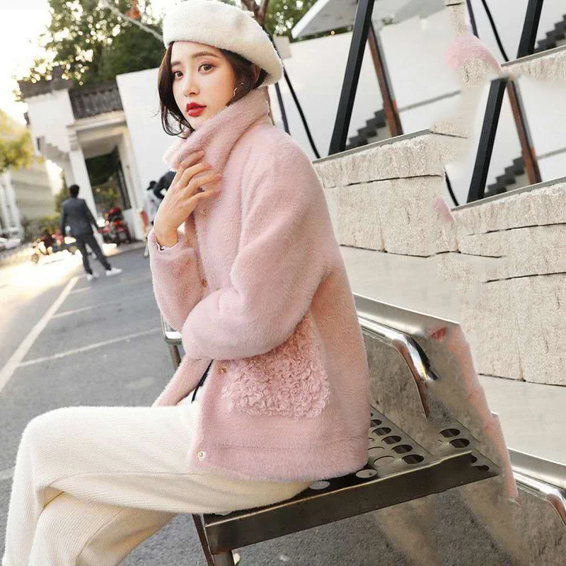 2024 Imitation Mink Cardigan Velvet Jacket Women\'s Winter New Thick Short Plush Coat Female Autumn Large Size Outerwear