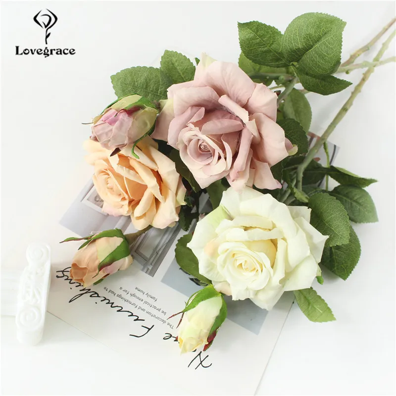 Artificial flower single rose flower branch artificial silk rose wedding scene decoration rose flower bride girlfriends bouquet