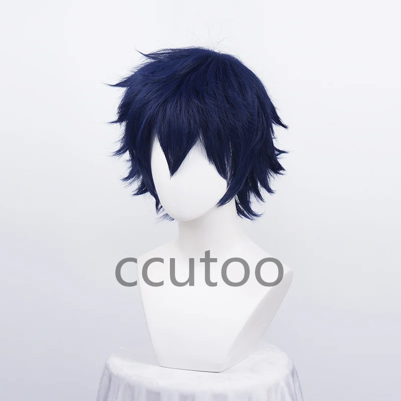 Ensemble Stars Cosplay Wigs Sazanami Jun Blue Layered Fluffy Short Heat Resistant Synthetic Hair Anime Costume Wig + Wig Cap