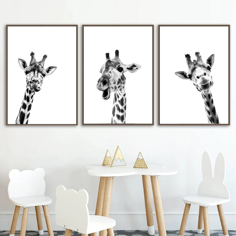 

Black White Cute Giraffe Animal Canvas Painting Nordic Posters and Prints Canvas Wall Art Paintings for Baby Kids Bedroom Decor