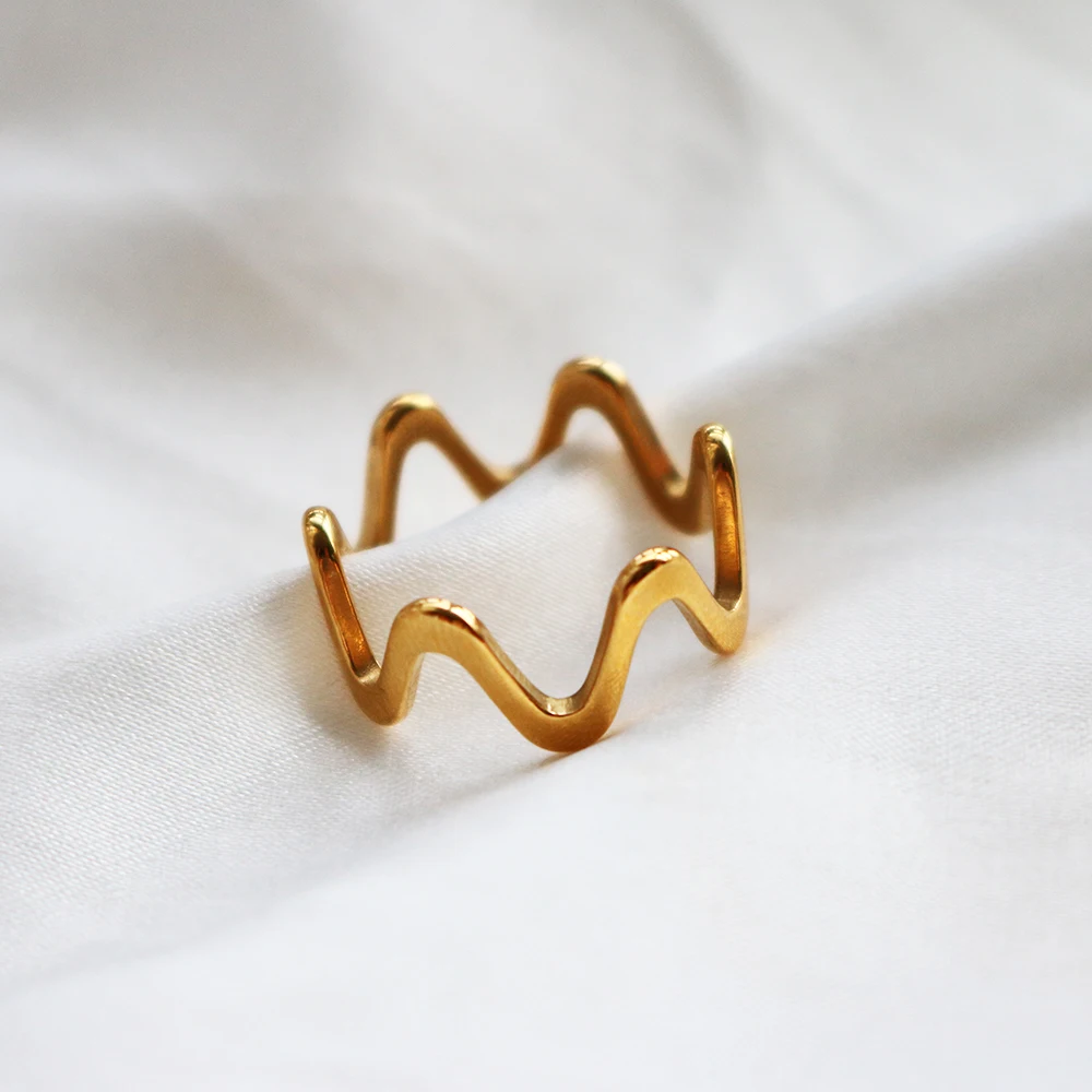 Stainless Steel Minimalist Geometric Wave Thin Ring For Women Girl Fashion Jewelry Gift Wholesale