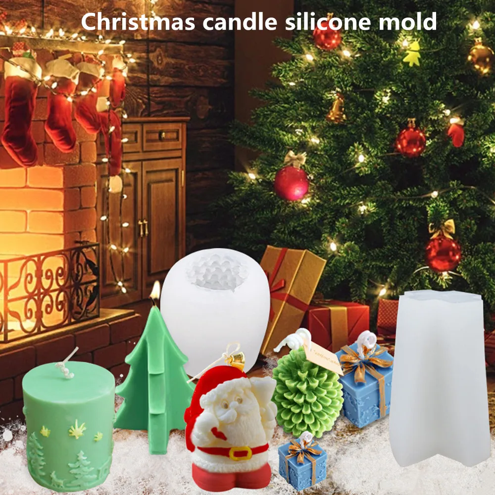 

Christmas Tree Candle Silicone Mold 3D Pine Cones Santa Claus Diy Handmade Candle Mold Aroma Candle Making Supplies Xmas Decor