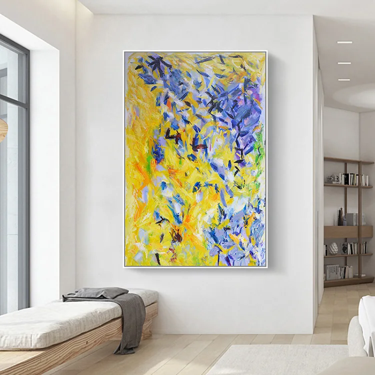 

Colorful Abstract Wall Painting Yellow Cavas Art Oil Painting Light Luxury Modern Entrance Living Room Painting Home Decor Art