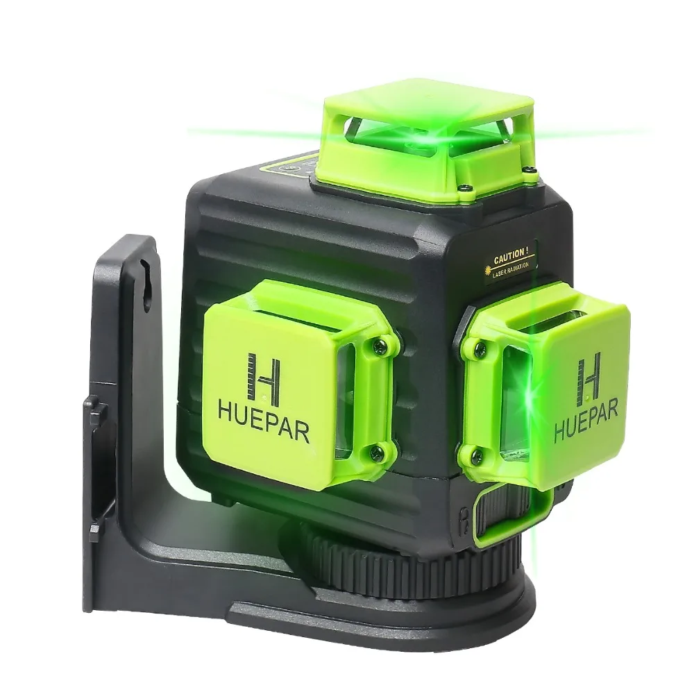 Huepar 3D Cross Line Self-leveling Laser Level 12 lines Green Beam Li-ion Battery with Type-C Charging Port & Hard Carry Case