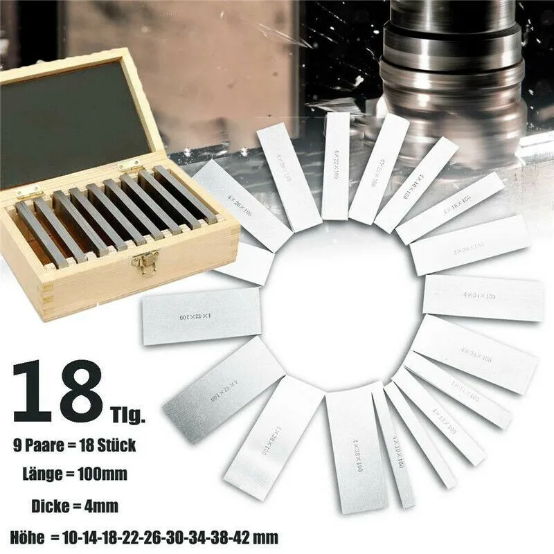 

18pcs Alloy Steel Parallel Pad High-precision Gauge Block CNC Milling Pads Set 100mmX(10-42mm) Parallel Set Gauge Block Milling