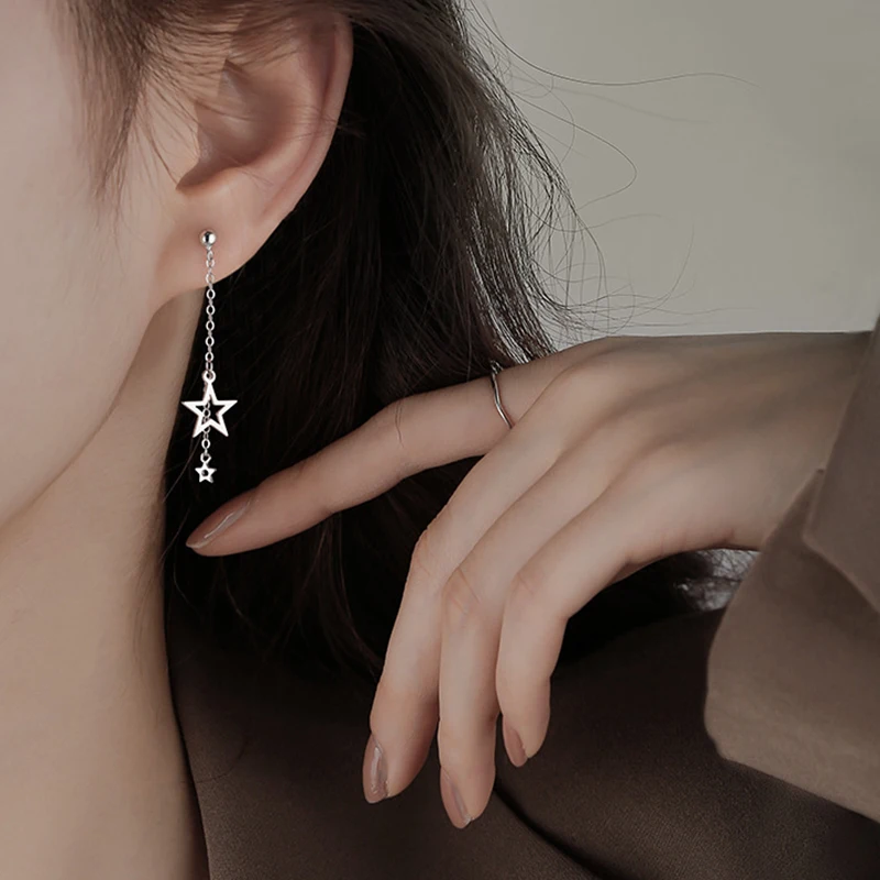 Korean Simple Asymmetric Stars Tassel Earrings For Women Charm Delicate Jewelry New Fashion Party Wedding Accessories Gift