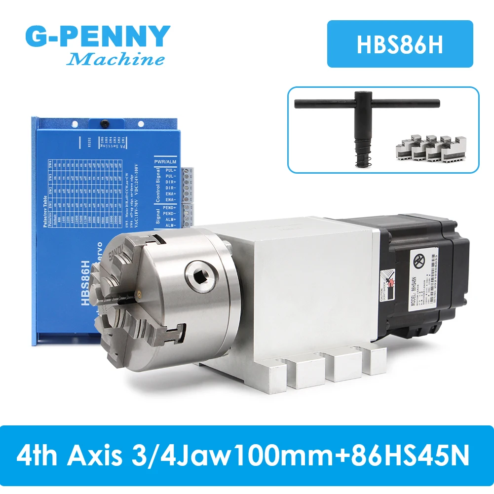 G-Penny 4th Axis Harmonic Reducer 3/4aws 100mm Dividing Head/Rotation Axis/A axis 100:1 with NEMA34 4.5N.m Closed Loop Motor