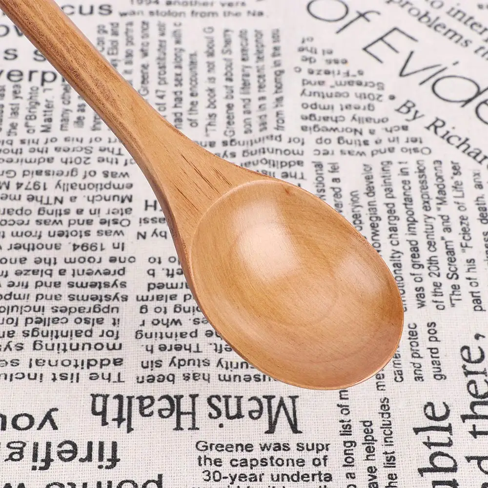 Japanese Style Long Handle Wooden Spoon Natural Solid Large Wood Soup Scoop Tea Spoons Tableware Porridge Dessert Stirring Spoon