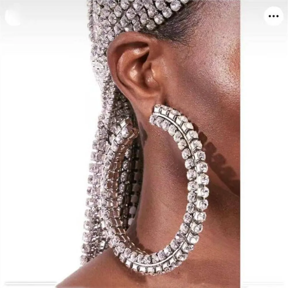 Boucles d'Oreilles en Clip Empilé Exagéré pour Femme, Grand Cerceau Rond, Strass de Luxe, en Forme de C, Cadeau de ix