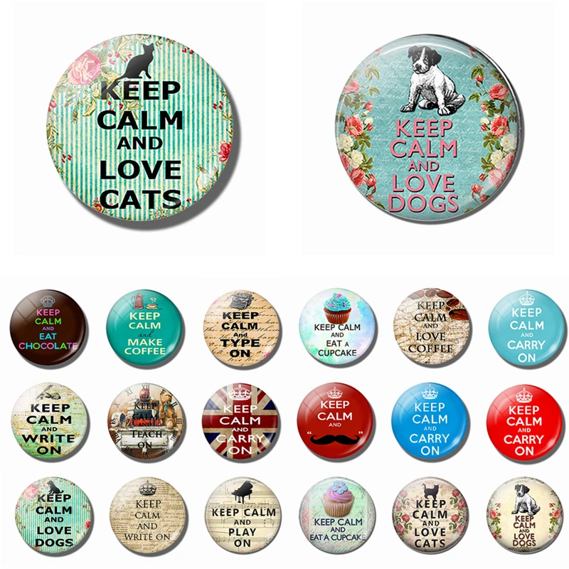 

Keep Calm And Carry On Love Cats Dogs Quote 30 MM Fridge Magnet Puppy Jewelry Making Glass Dome Magnetic Refrigerator Stickers
