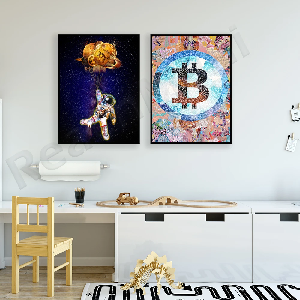 

Bitcoin Poster, Crypto Art, Btc Coins to Moon Space Wall Art Print Poster for Office and Home Decor Gifts