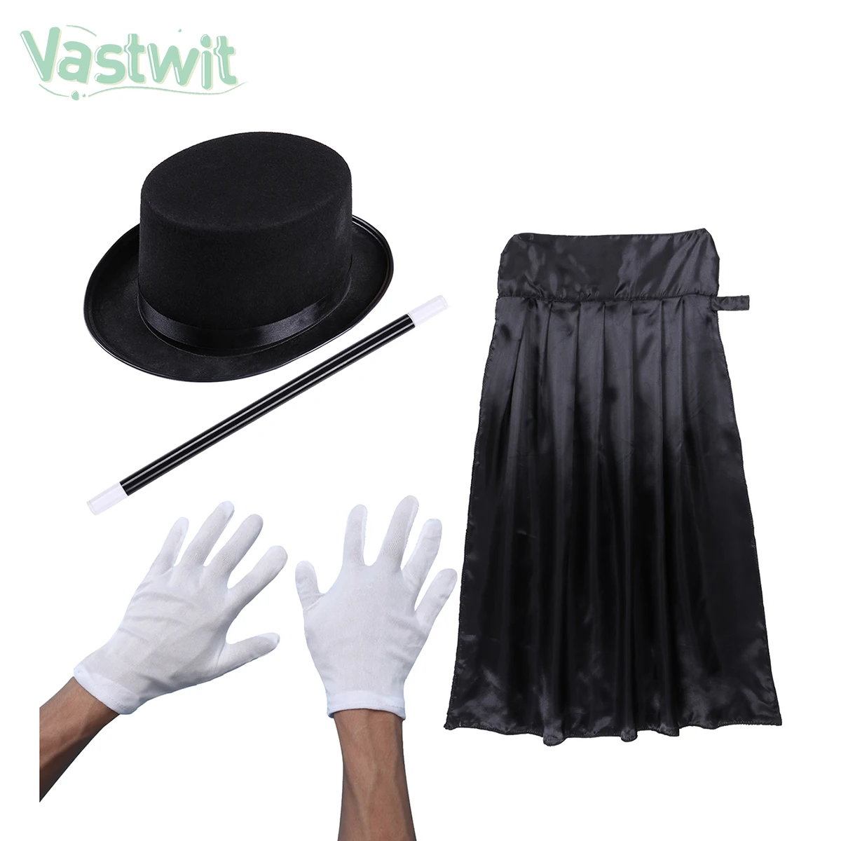 Kid Boy Girl Magician Cosplay Costume Top Hats Cape Magic Wand and White Gloves Sets Children Halloween Carnival Party Dress Up