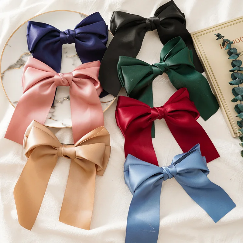 Large Hairpins Bow Ribbon Barrettes Steel Clip Hairpin Satin Hair Clip Hairgrips Hair Accessories Red Headwear Elegant Hairpins