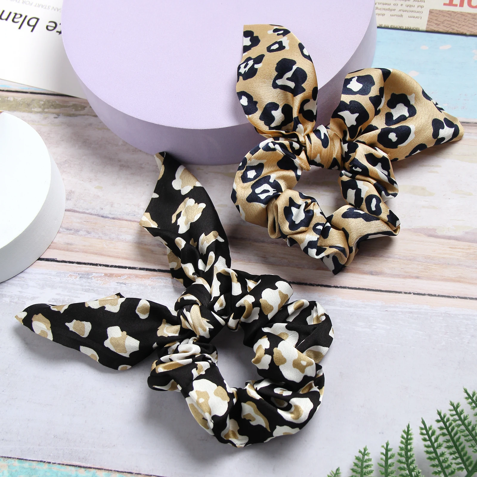 Fashion Women Girls Bowknot Elastic Hair Bands Leopard Printted  Headband Hair Ties Ponytail Holder Rabbit Ears Hair Accessorie