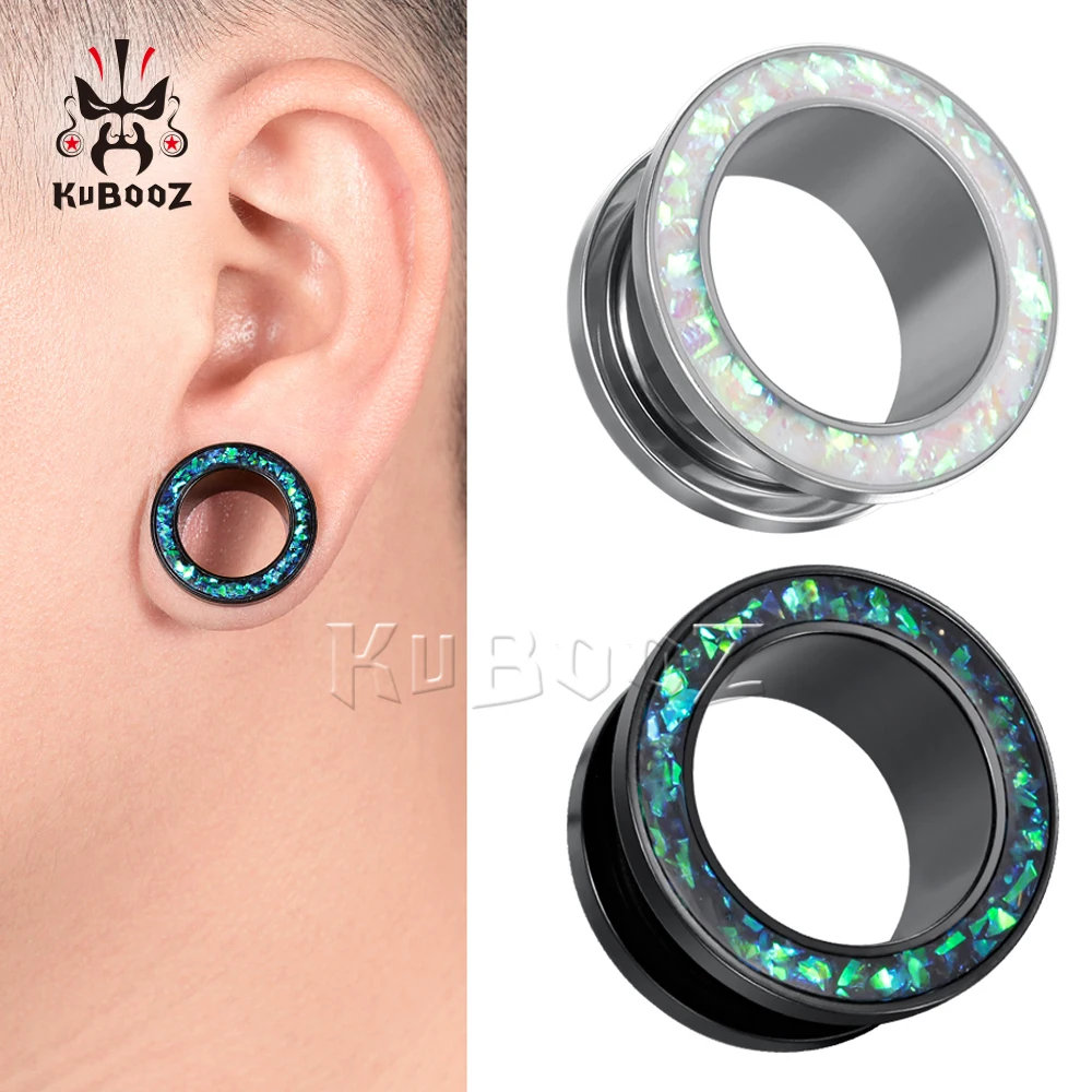 KUBOOZ Trendy Popular Stainless Steel Annulus Opal Ear Piercing Tunnels Gauges Stretchers Body Jewelry Earring Earring Expanders