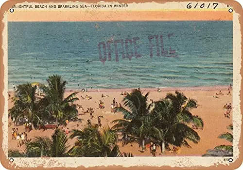 Metal Sign - Florida Postcard - Delightful Beach and Sparkling sea- Florida in Winter - Vintage Rusty Look Wall Decor for Cafe